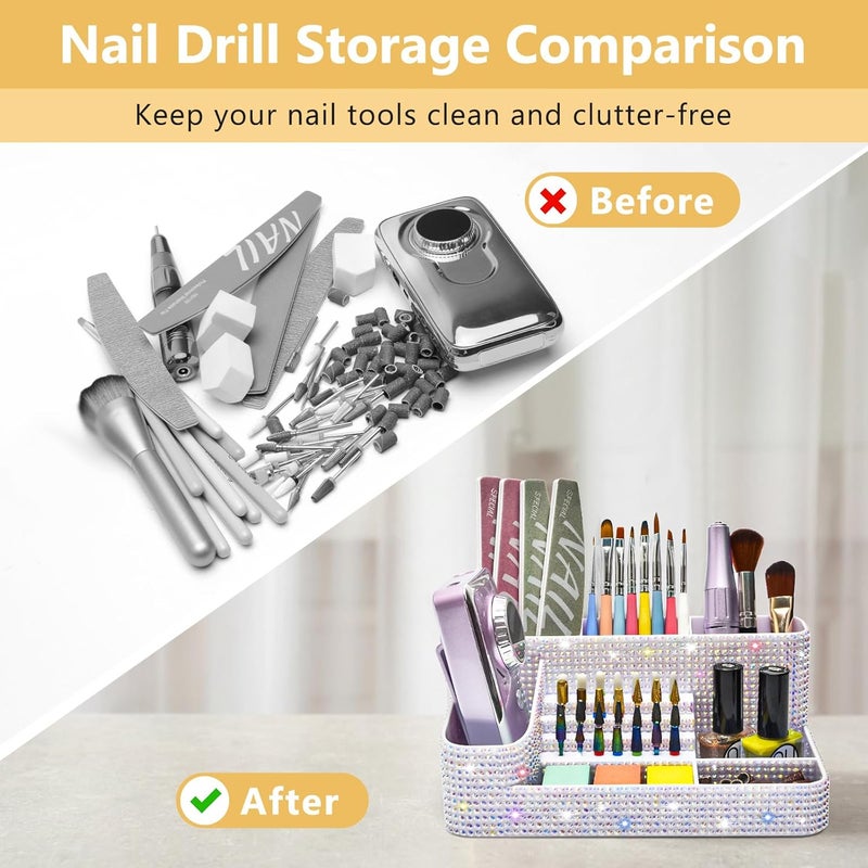 CGBE Nail Drill Holder, 28 Holes Drill Bit Holder for Nails, Professional Nail Tool Organizer, Nail Desk Organizer for Nail Tech, Nail Salon DIY Use - Bling dz-White (Not Including Nail Drill Set) - Image 4